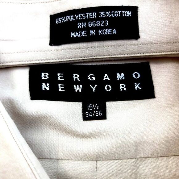 Bergamo New York Tan Cream 15.5 34/35 Pocket Front‎ Dress Shirt Cotton Polyester - Picture 7 of 8